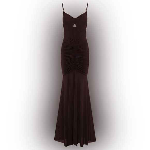 Meshki - Slinky And Mesh Maxi Dress - Chocolate - Picture 6 of 9